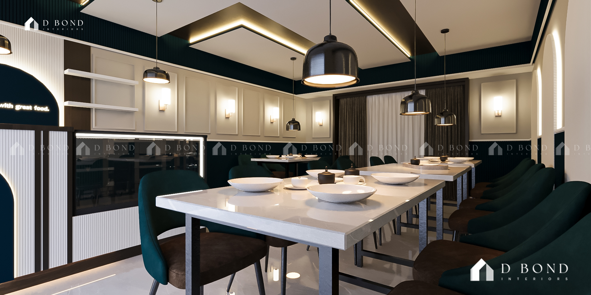 Modern kitchen with light colors and wallpaper