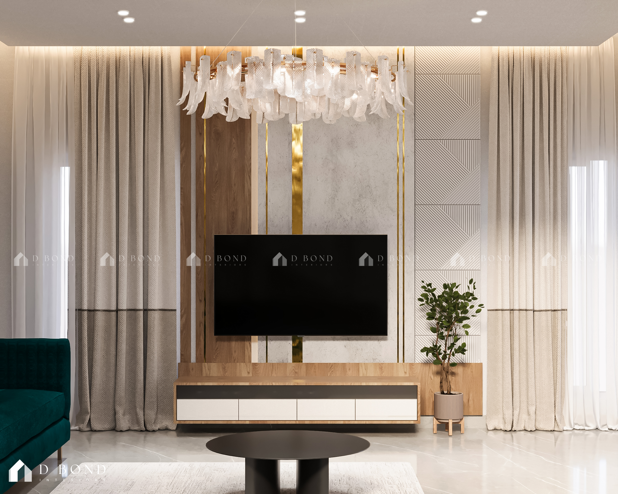 Cozy living room with pendant light