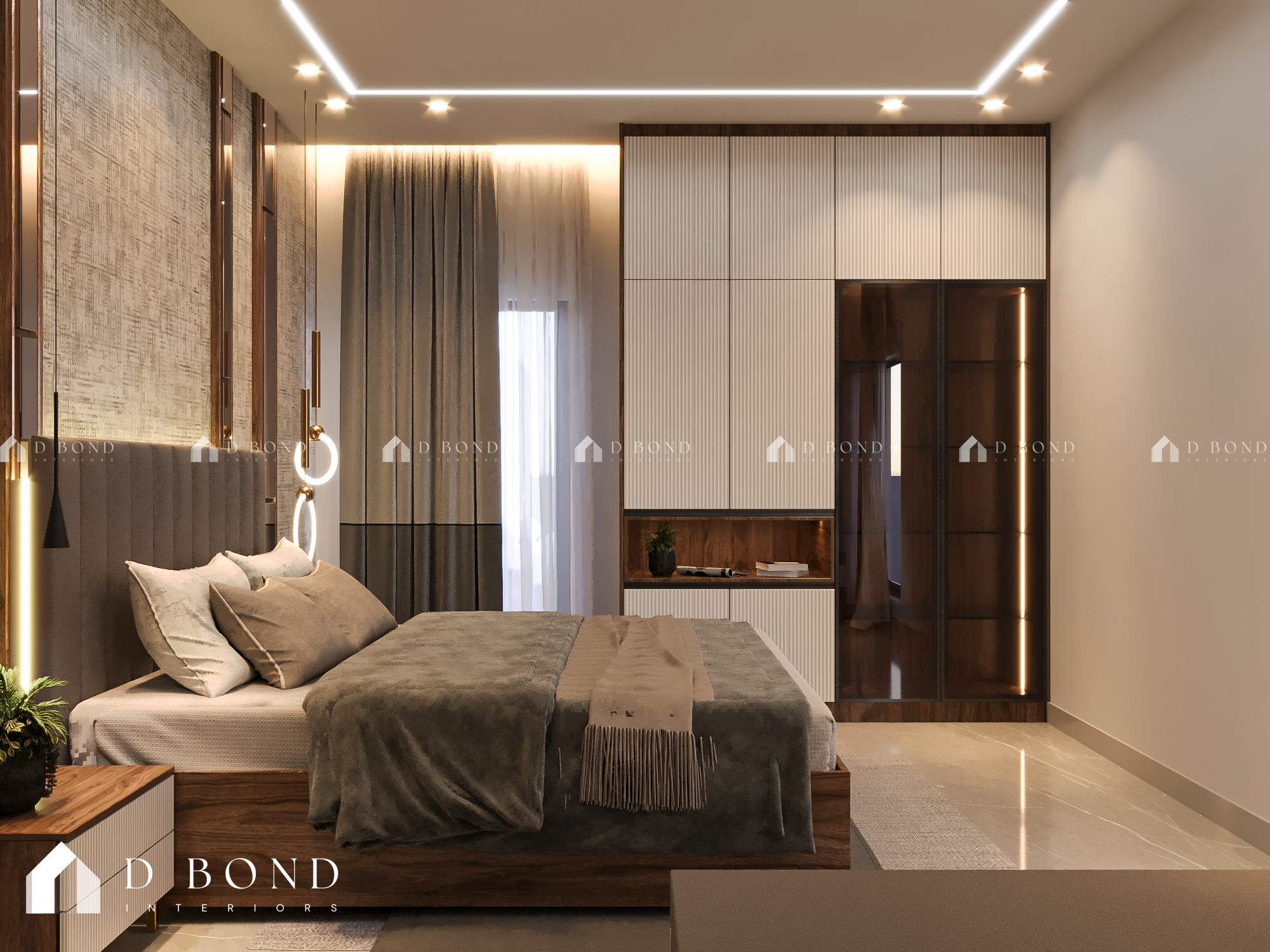 Bedroom with wooden furniture